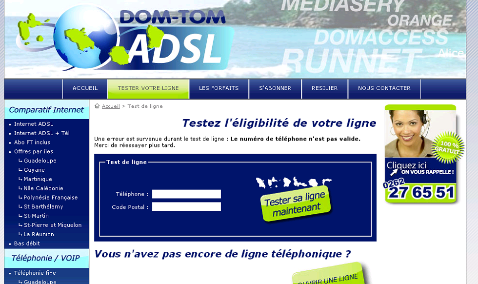 DOM TOM ADSL page accueil