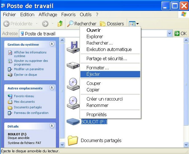 Ejecter clé USB Windows XP