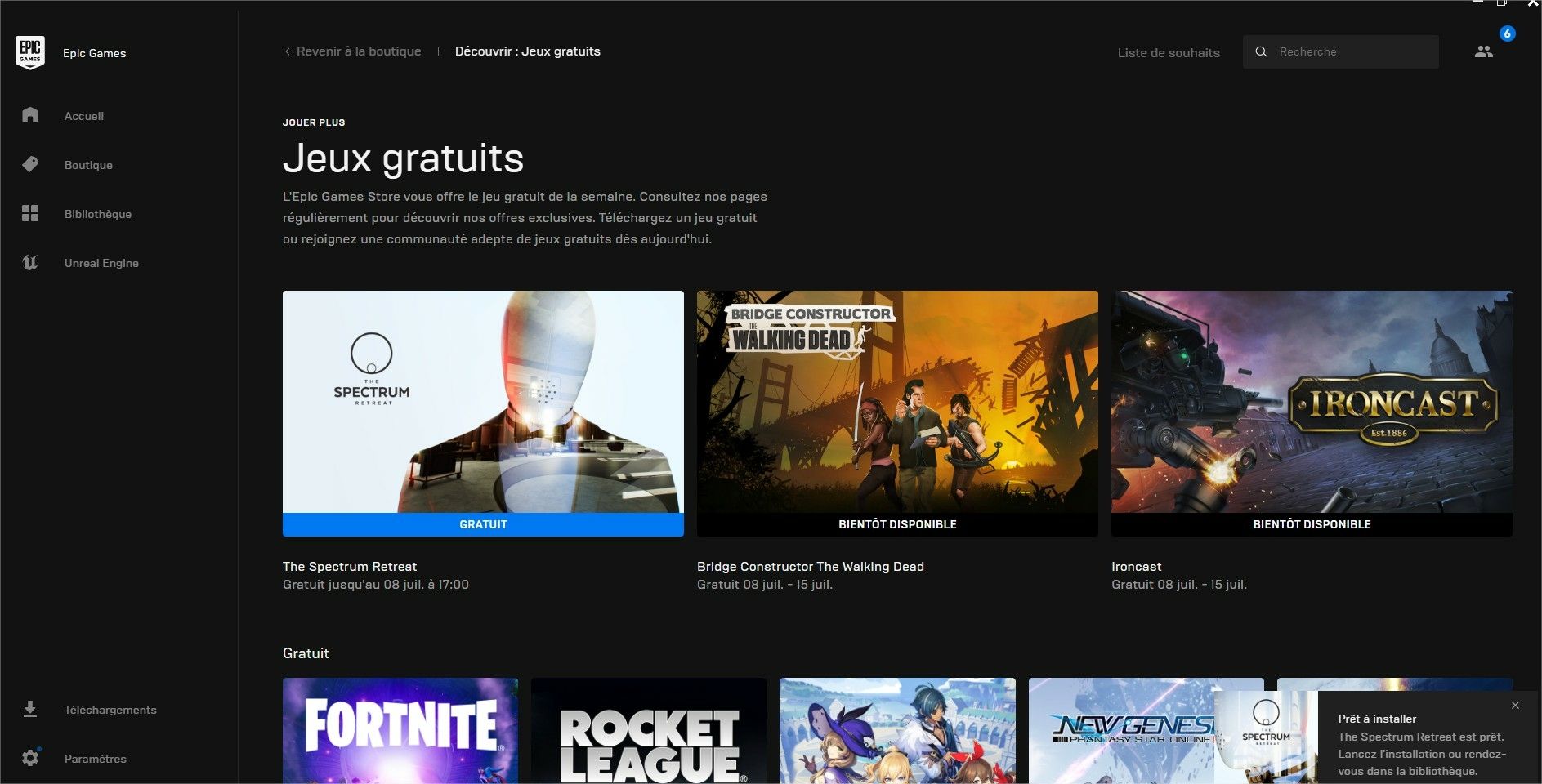 Epic Games Store jeux gratuits
