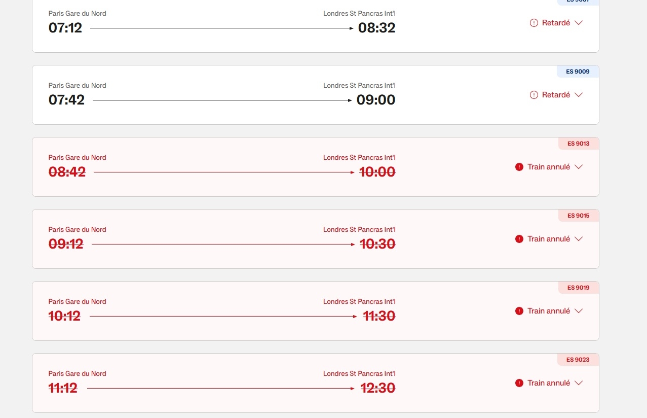 Eurostar annulation train tunnel sous la Manche