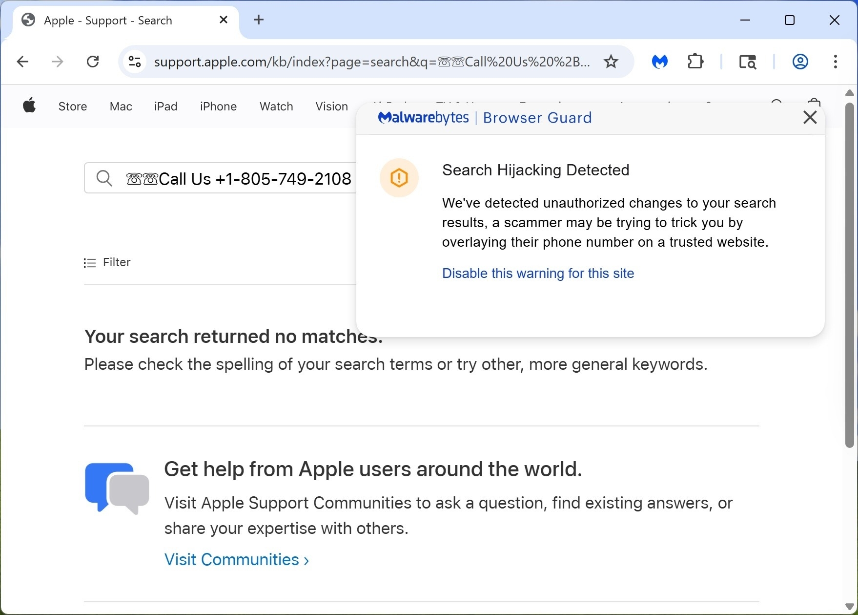 Faux-numÃ©ro-support-Apple-malwarebyte