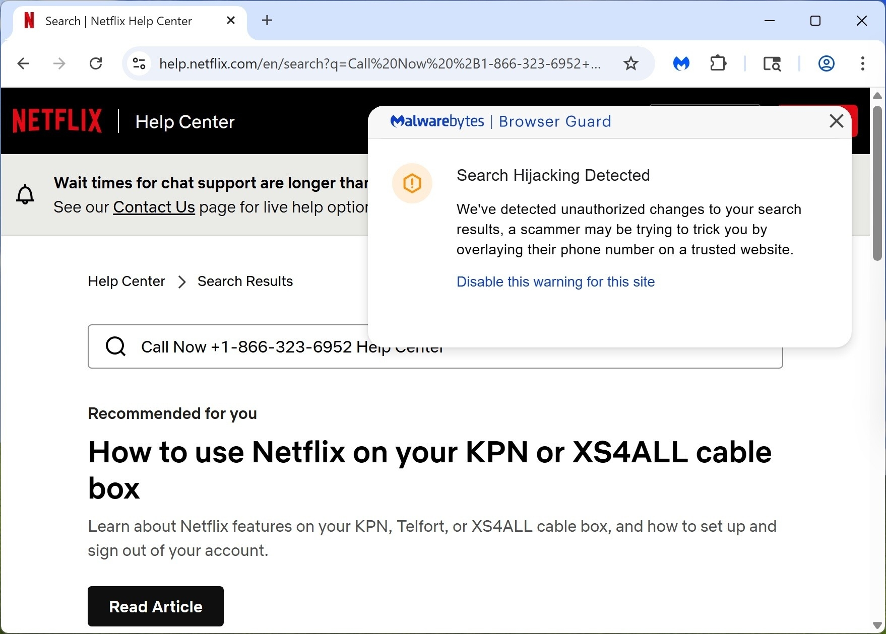 Faux-numÃ©ro-support-netflix-malwarebyte