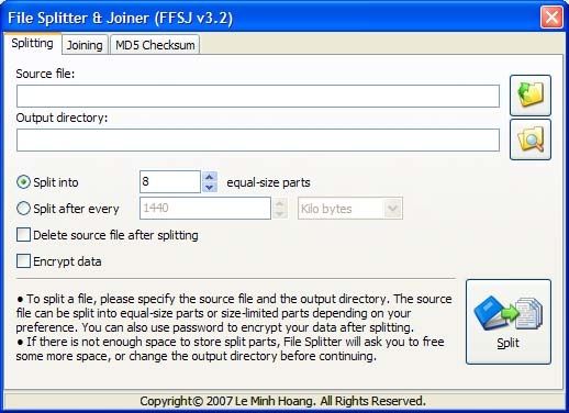 File Splitter and Joiner screen 2