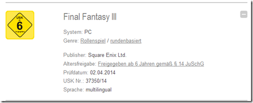 Final Fantasy III PC - USK