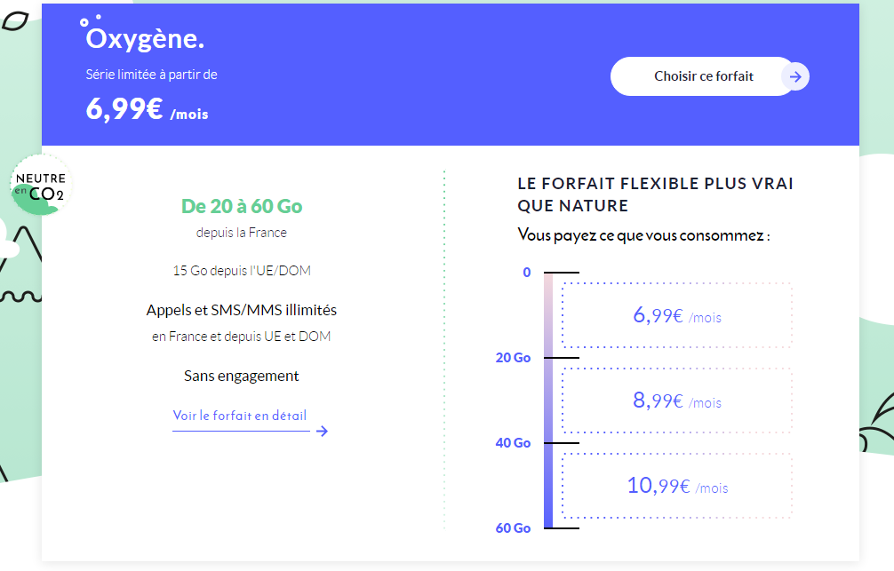forfait oxygene prixtel