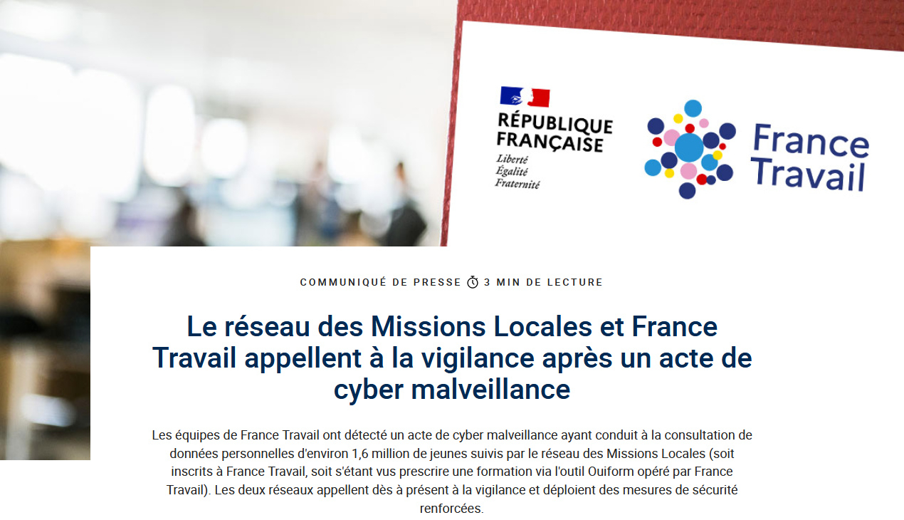 france-travail-missions-locales-fuite-donnees