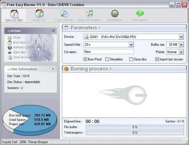 Free CD DVD Burner V 1.0.30 (627x480)