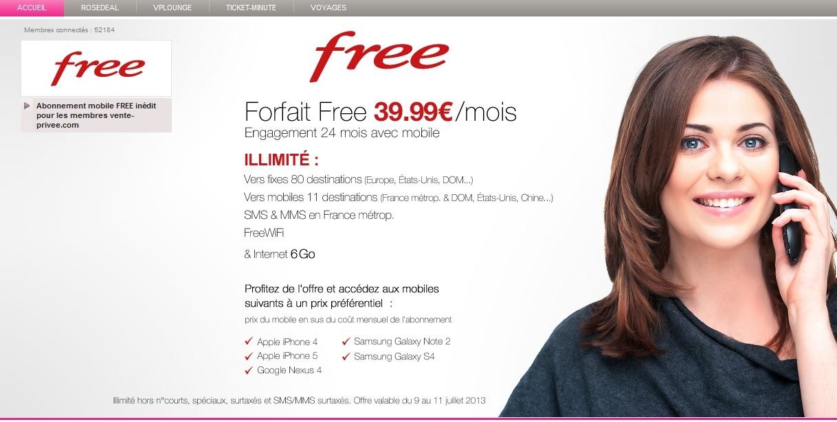 Free mobile offre subventionnÃ©e vente privÃ©e