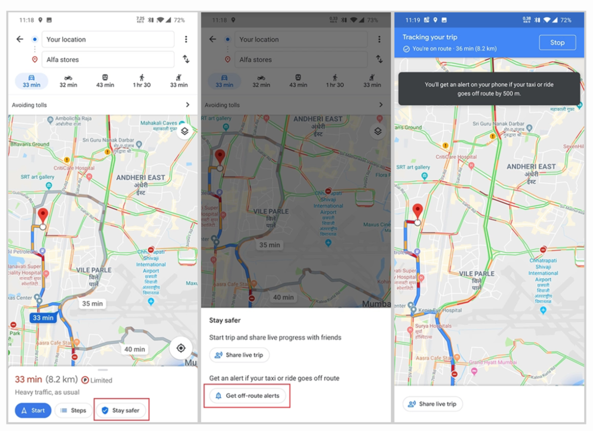 Googla Maps Stay Safer
