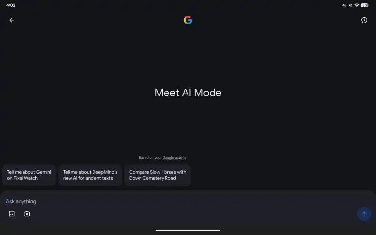 Google AI Mode tablette
