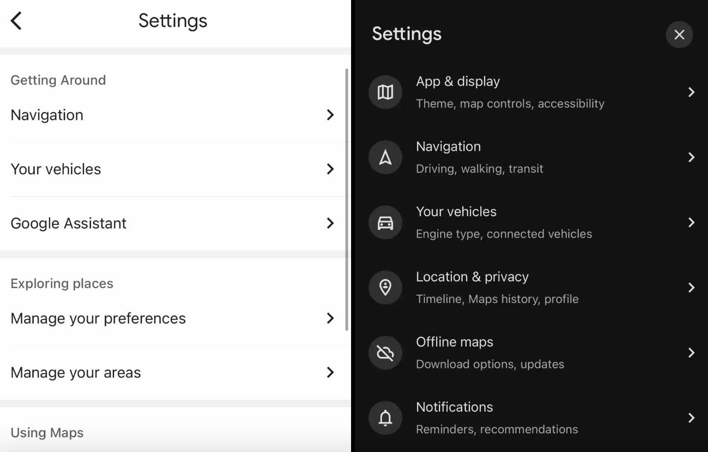 Google Maps - ancienne vs nouvelle interface re?glages