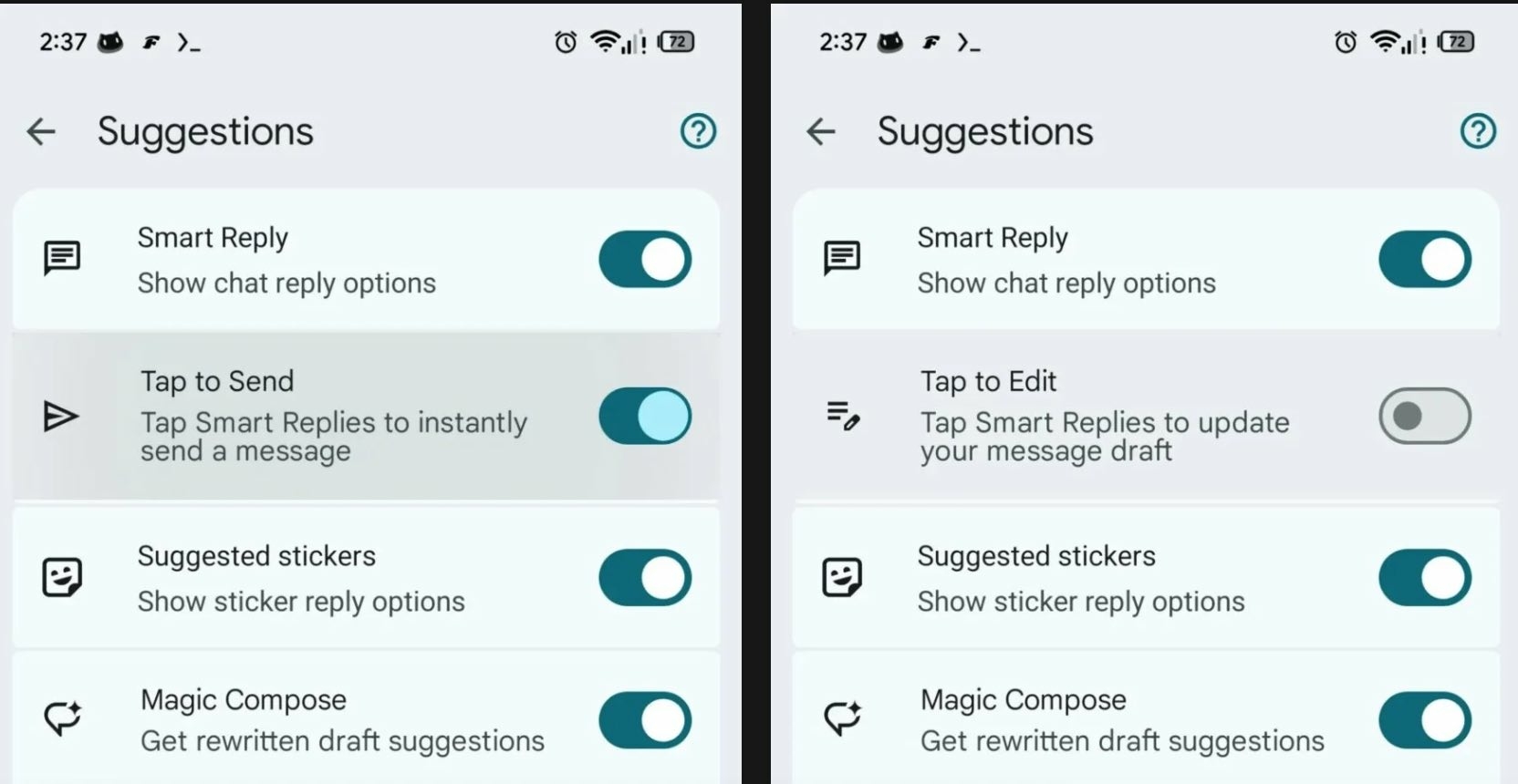 Google Messages modifier suggestion