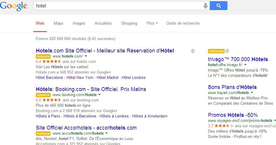 google recherche hotel