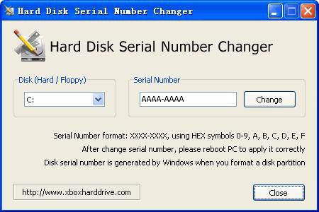 Hard Disk Serial Number Changer screen