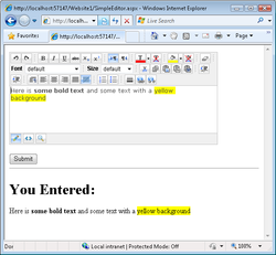 HTML Editor ASP.NET AJAX screen