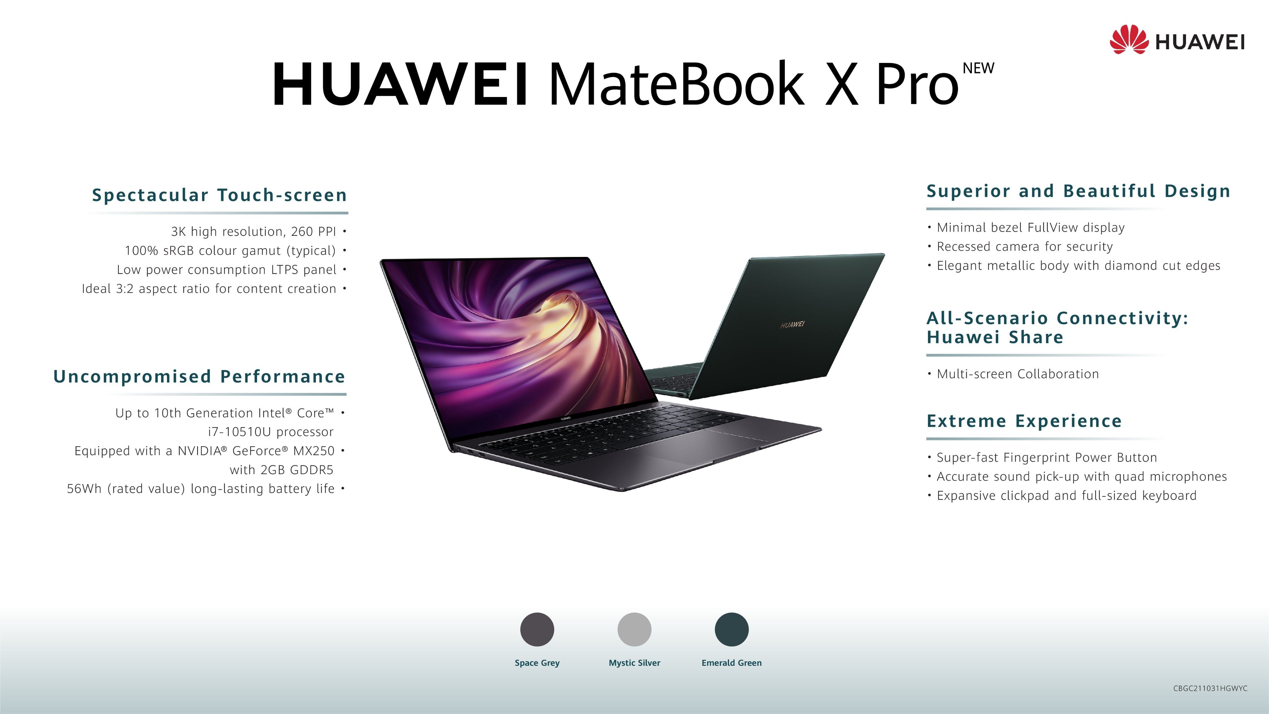 Huawei MateBook X Pro place aux processeurs Intel Core 10ème génération