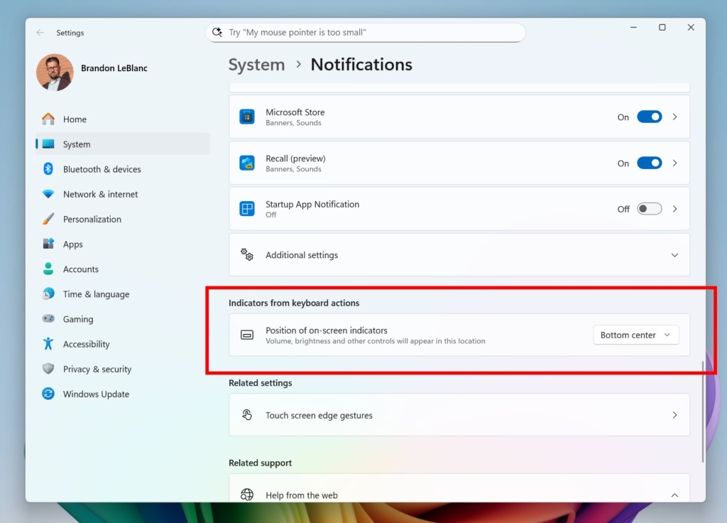Indicateurs Windows 11 luminosite son