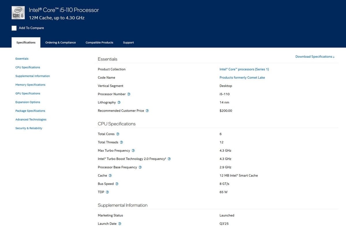 Intel Core i5 110 02
