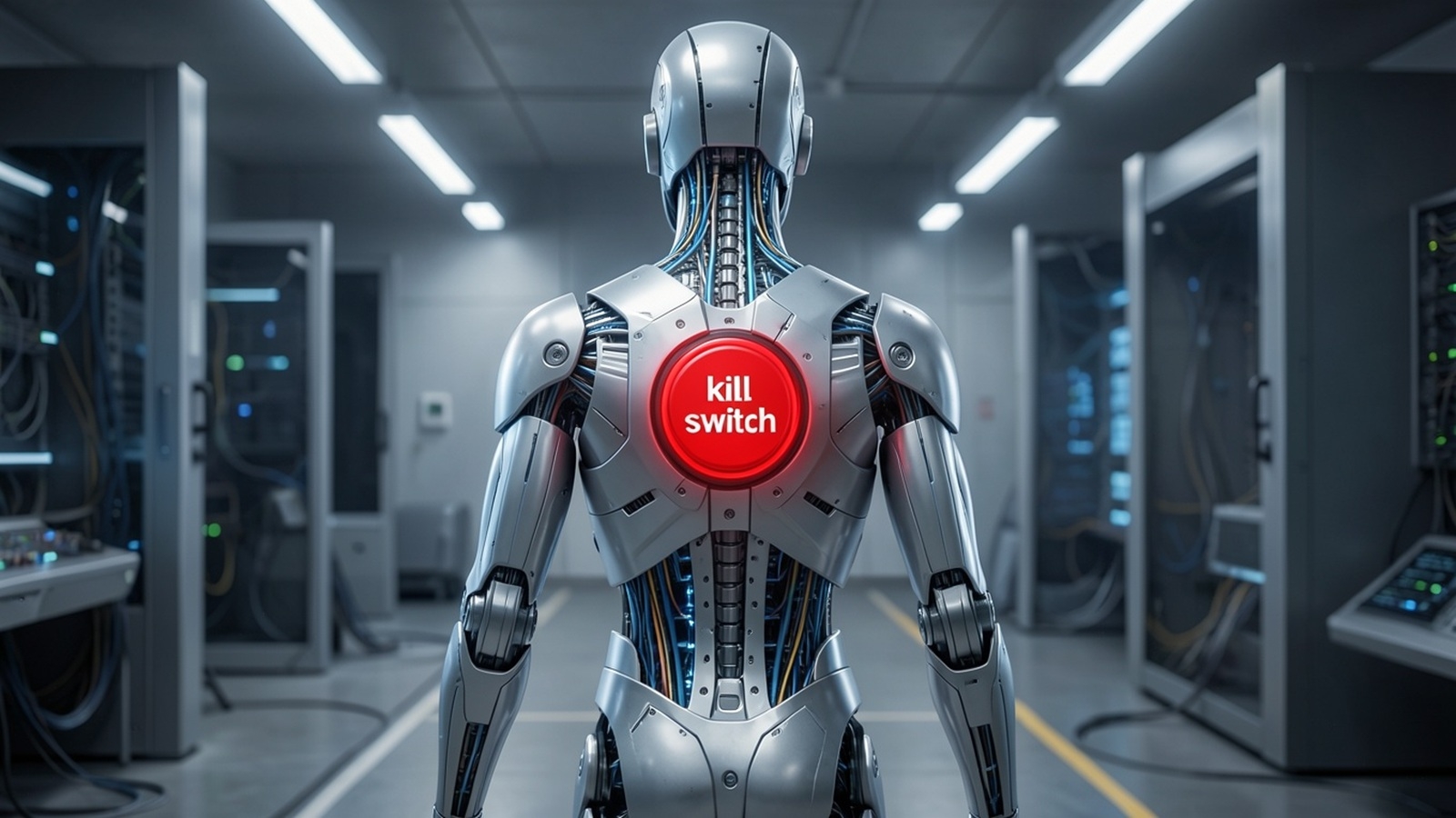 Künstliche Intelligenz Kill-Schalter rote Taste Illustration ai