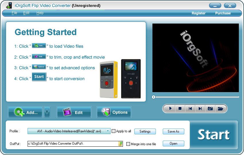 iOrgSoft Flip Video Converter screen