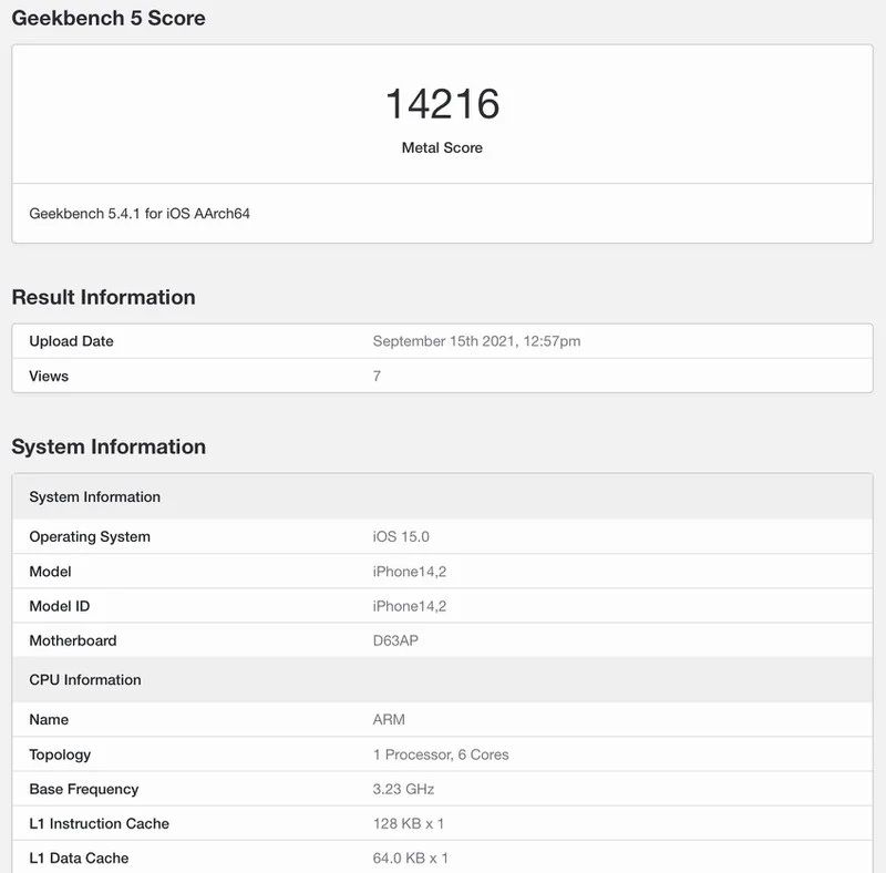 iPhone 13 Pro GPU Geekbench