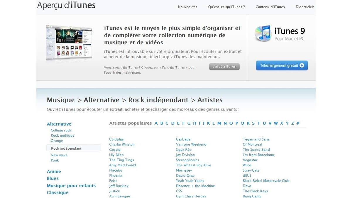iTunes dévoile son catalogue dans un navigateur