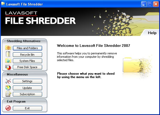 Lavasoft File Shredder screen 2