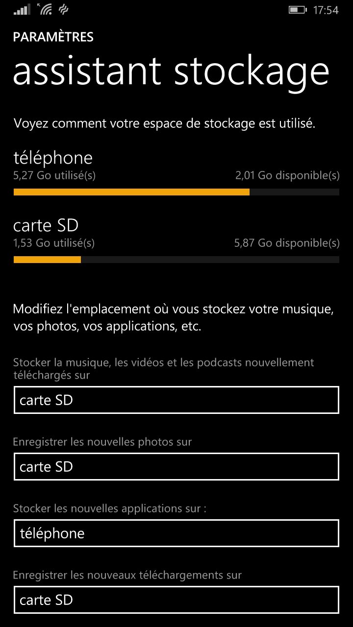 Lumia 1320 stockage