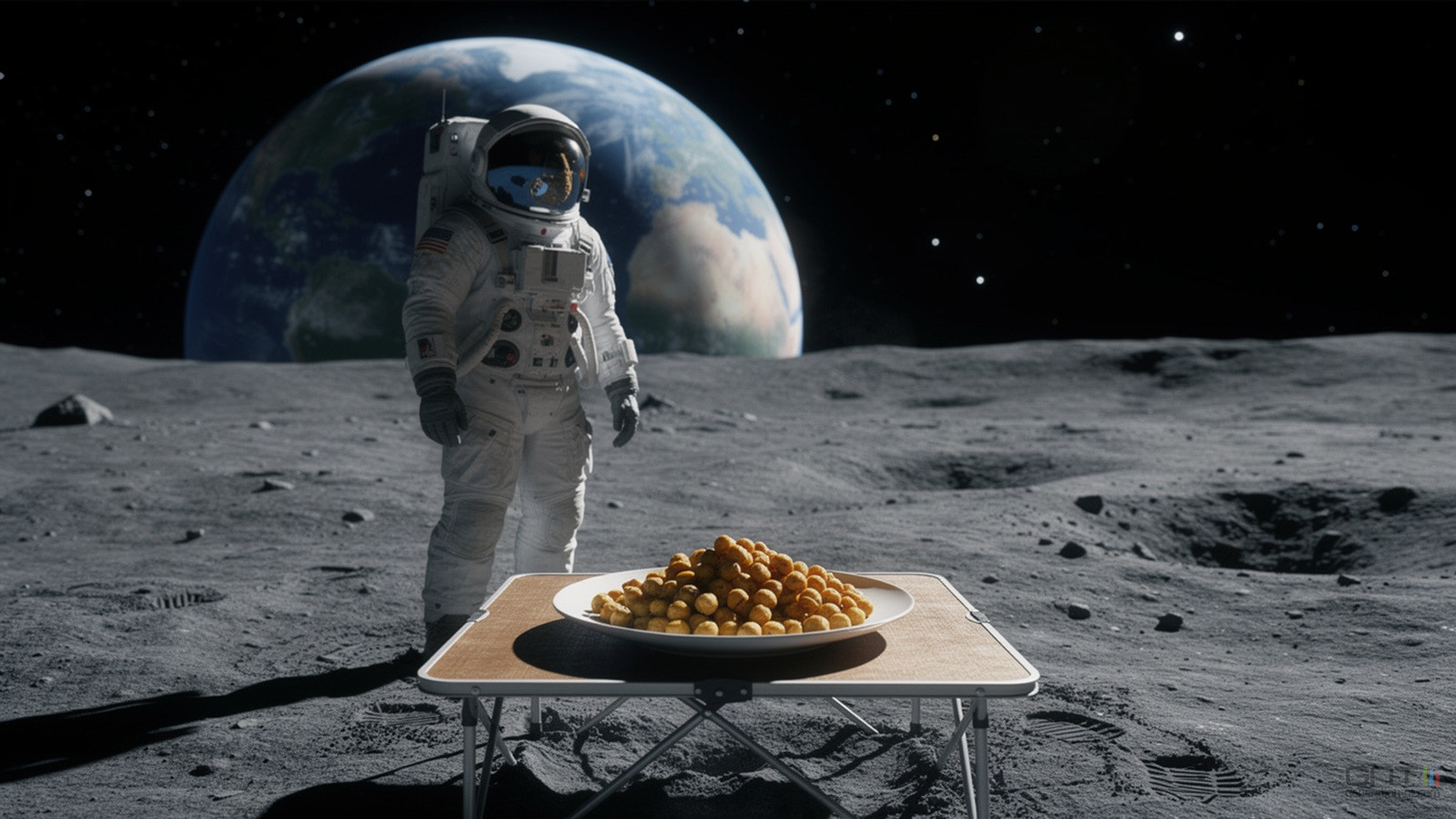 Lune regolithe alimentation pois chiche houmous illustration IA