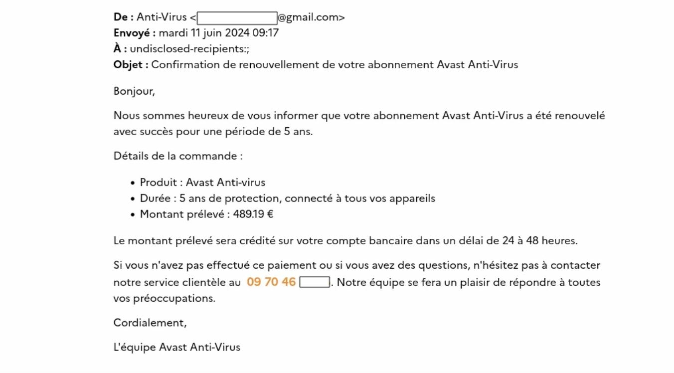 mail frauduleux Avast