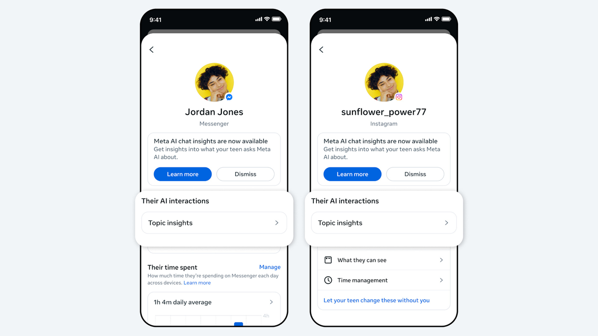 Parental Supervision Interface on Facebook, Messenger and Instagram: Explore the Information Tab for Key Insights
