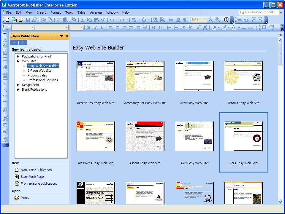 Microsoft Office Publisher screen
