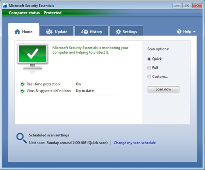 Microsoft Security Essentials screen1