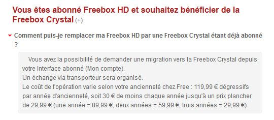 migration freebox Crystal prix