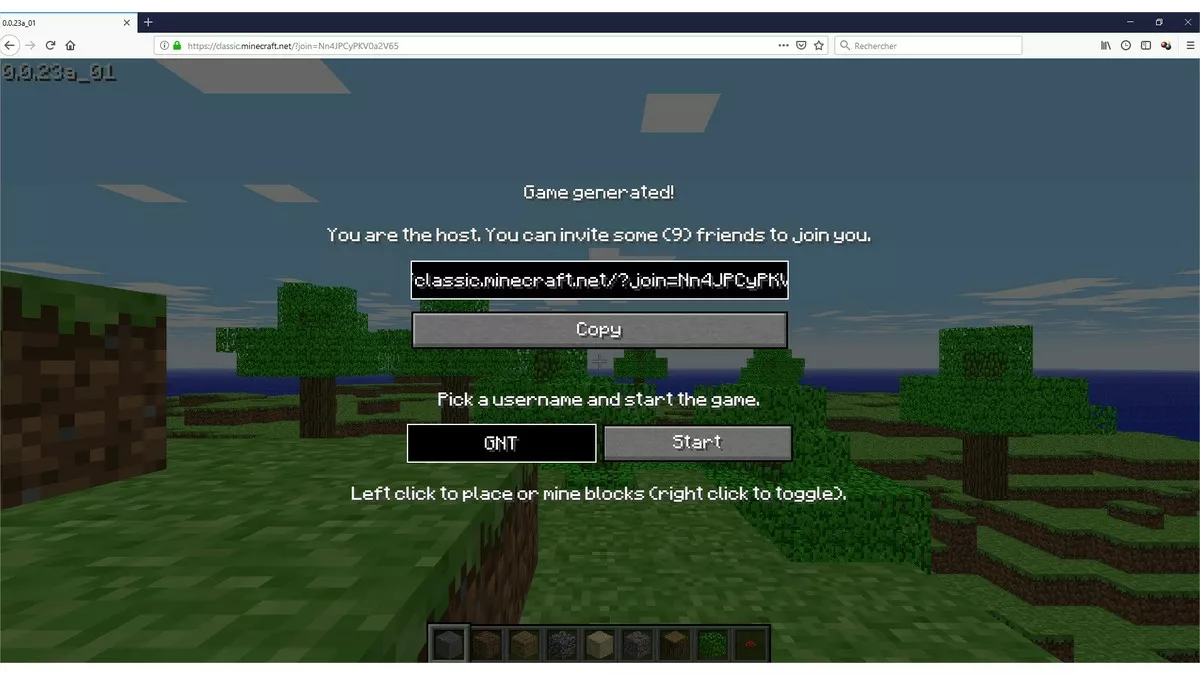 Minecraft 2009 Navigateur – Java Edition Classic 0.29 – SSKEHG