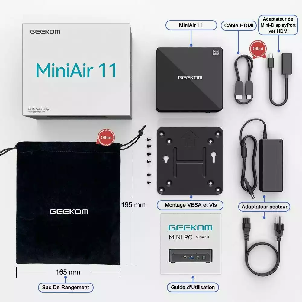 Mini-PC GEEKOM MiniAir 11 - Contenu et accessoires