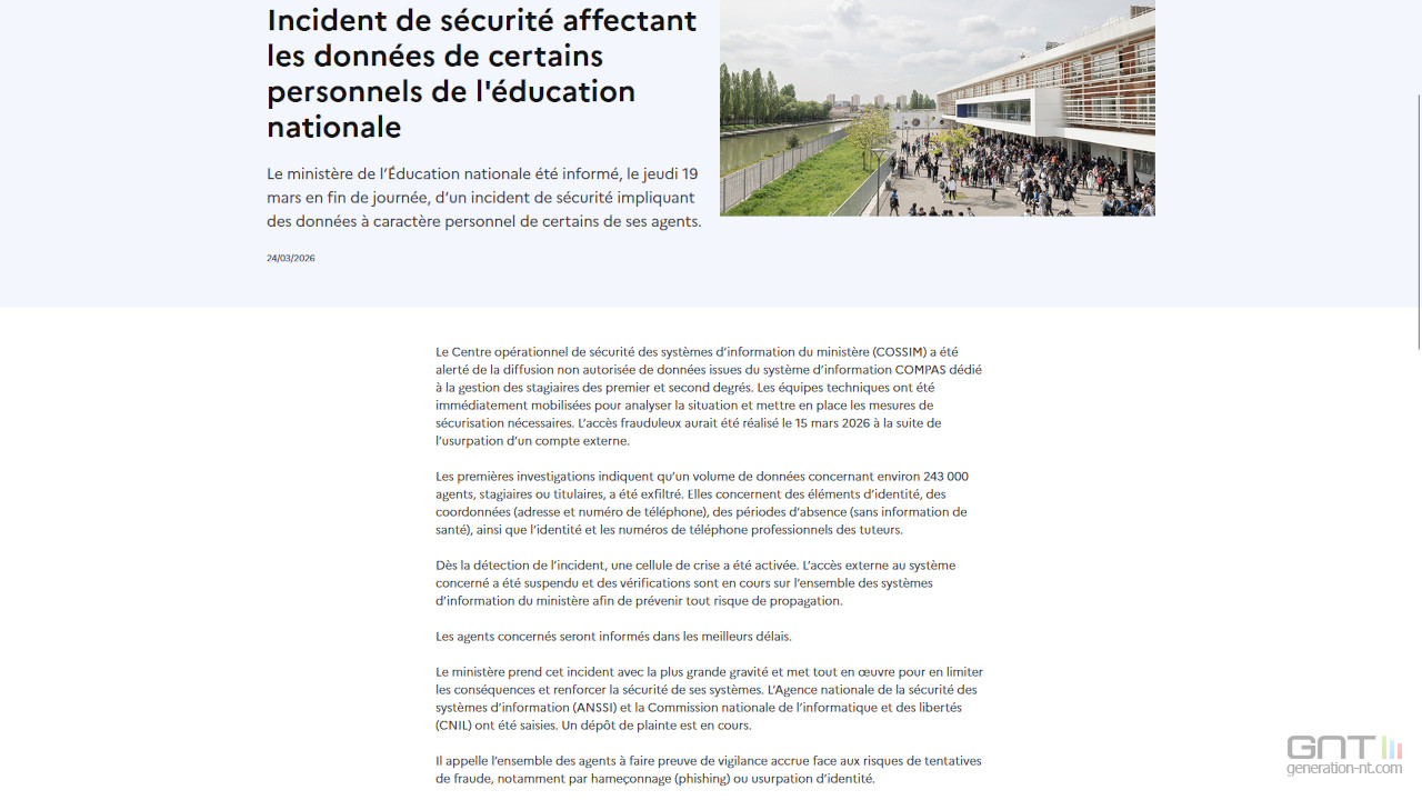 Les données d'agents de l'Éducation nationale piratées