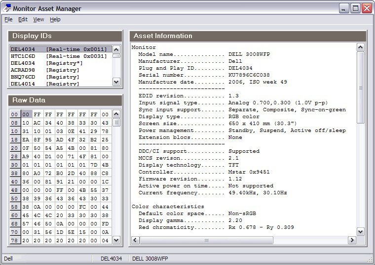 Monitor Asset Manager screen