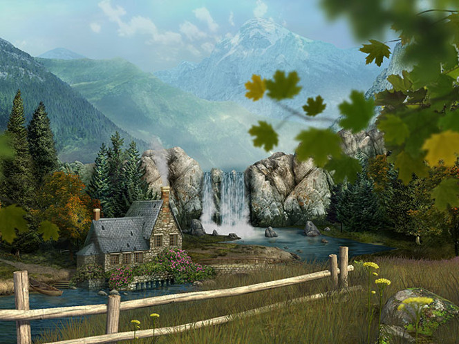 mountain waterfall screen