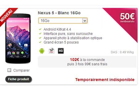 nexus 5 blanc indisponible free mobile