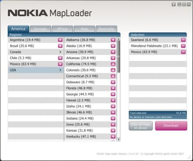 Nokia Map Loader screen 1
