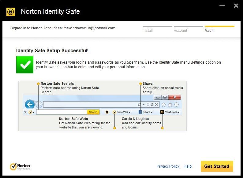 Norton Identity Safe screen1
