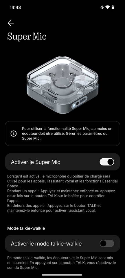 Nothing Ear 3 application boitier Super Mic