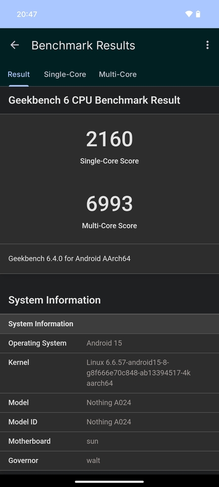 Nothing Phone 3 Geekbench 6 CPU