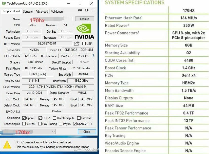 Nvidia CMP 170HX specs