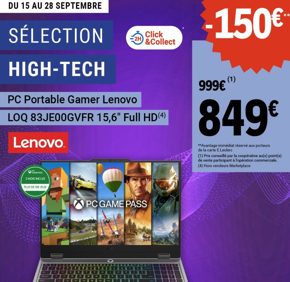 offre Leclerc Lenovo LOQ 83JE00GVFR