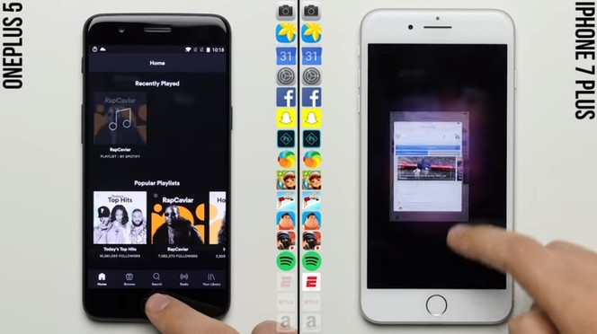 OnePlus 5 iPhone 7 Plus speed test