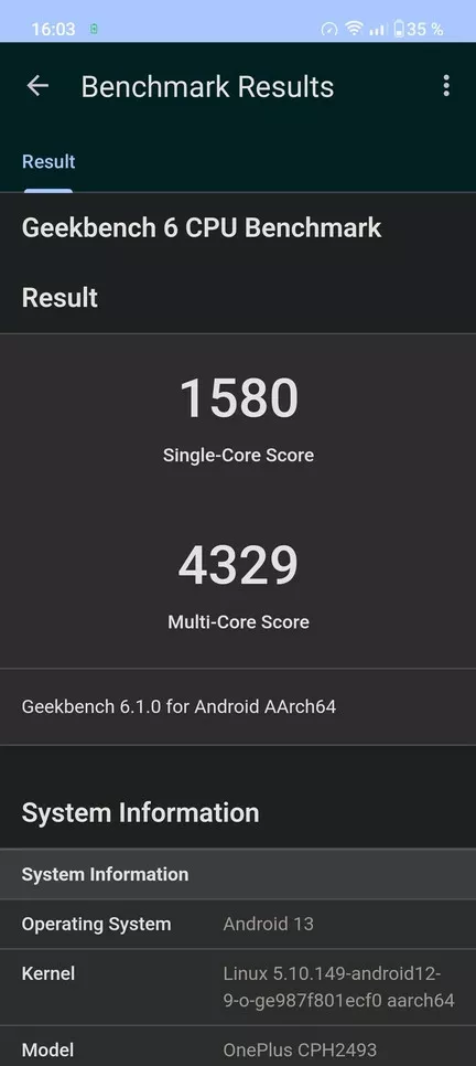 OnePlus Nord 3 5G Geekbench mode haute performance