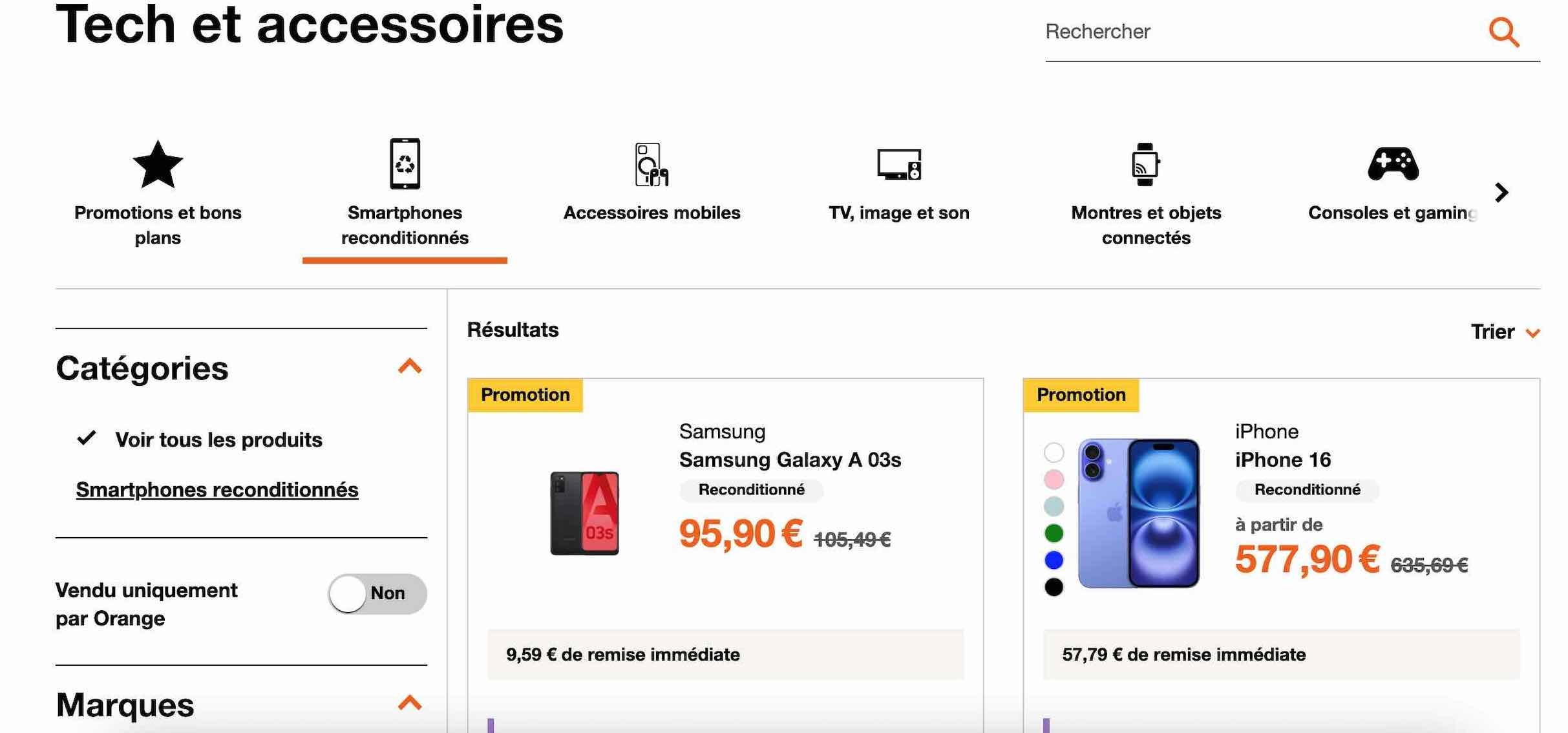 Auf dem Orange-Marktplatz generalüberholte Smartphones