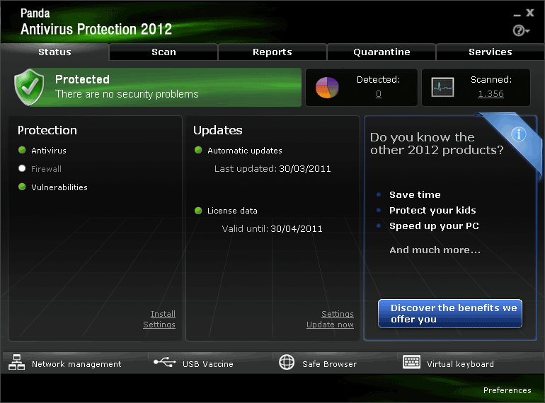 Panda Antivirus Pro 2012 screen 2